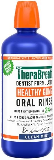 TheraBreath Healthy Gums Mouthwash, Clean Mint, Antigingivitis, 1 Liter (33.8 fl oz) + Travel Size, 3 fl oz