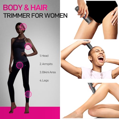 PRITECH Bikini Trimmer for Women - Rechargeable Pubic Hair Trimmer for Sensitive Skin, Wet & Dry Use, Pain-Free Electric Razor&Shaver with Standing Recharge Dock, Ideal Gift for Women, Aurora Gray