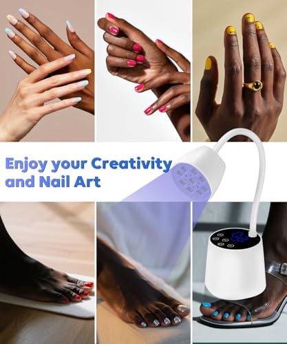 UV LED Nail Lamp, Gooseneck UV Light for Gel Nails & LED 2 Modes, Cordless Rechargeable Nail Dryer Gel Lamp with 3 Timers & Auto Sensor Fast Flash Curing Polish Nail Art DIY Manicure-White