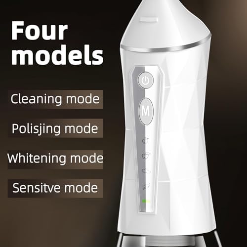 Tooth Flosser, 4 Modes, Portable 320ml Large Tank Water Flosser Oral Cleaner IPX7 Waterproof Cleaning Flosser for Home Travel （White