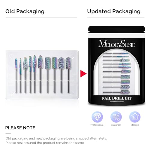 MelodySusie Nail Drill Bits Set, 10pcs Tungsten Carbide Nail Bits for Nail Drill E-file, 3/32 inch Bits Manicure Pedicure Remover Tools for Acrylic Gel Nails, Salon Home Nail Care Supplies, Colorful