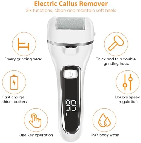 Premium Electric Callus Remover for Feet | Rechargeable Foot File, Electric Foot Scrubber | 18 Piece Pedicure kit for Cracked Heels & Dead Skin with 3 Roller Heads by Quantum Lux (Diamond White)