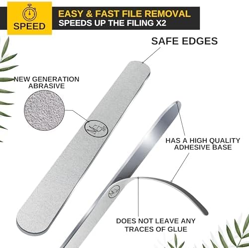 Nail File 180 Grit Professional Russian Manicure Reusable Peel and Stick Nail Files, Replaceable Emery Boards, Steel Base, Manicure Tools for Salon, 50 pcs + 1 Metal Board Set