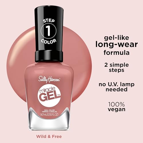 Sally Hansen Miracle Gel™, Wild & Free, Long Lasting, Gel-Like Formula, No UV Lamp Needed, Pink Nail Polish