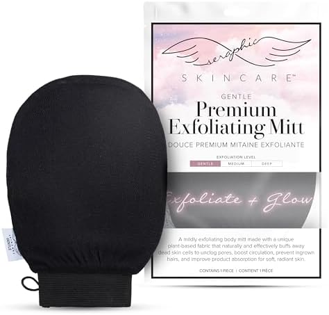 Seraphic Skincare Premium Exfoliating Glove (Gentle) – Viscose Fiber Korean Exfoliating Mitt for Sensitive Skin – Body Scrubber, Dead Skin Remover for Body & Self Tanner Removal & Application