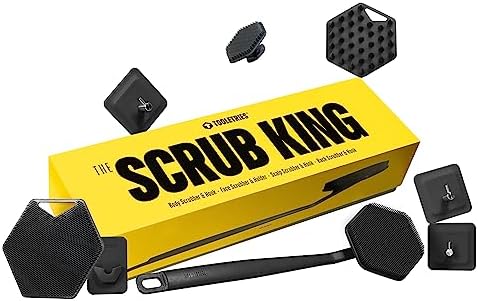 TOOLETRIES The Scrub King - Men's Silicone Body and Face Scrubber Set - Back Scrubber for Shower, Body Scrubbers, Storage Hooks, & Face Brush Holder - Shower Accessories for Men - Charcoal