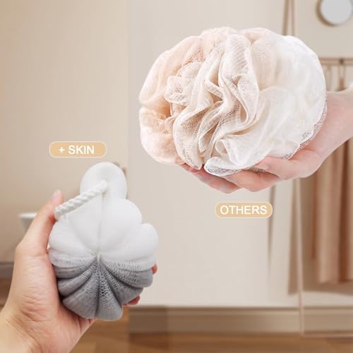 Travel Loofah Sponge with Case – Compact Shower Scrub Pouf for Travel & Gym, Hotel Small Bath Scrubber, Dual-Color Exfoliating Mesh Body Sponge for Men & Women