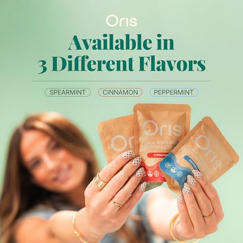 Oris Natural Toothpaste Tabs - Bite Toothpaste Tablets for Sensitive Teeth, TSA-Approved Plastic-Free & Kid-Friendly Zero Waste Travel Tabs - 62ct (Peppermint)