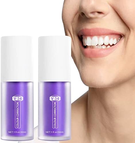 Purple Toothpaste for Teeth Whitening 2pcs Teeth Refresher Purple Color Corrector Booster Toothpaste 3D Teeth Whitening Kit for Tooth Stain Removal Enhances Tooth Brightness