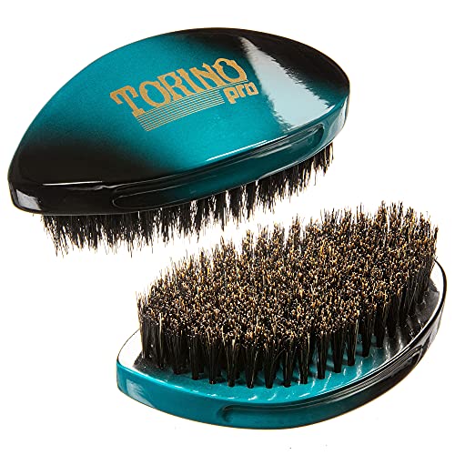 Torino Pro Curve Wave brush #156- Medium 100% Boar Bristle Curved 360 Wave Palm Brush - Great for laying down 360 waves and use before using wave cap or durag - Luxury wave brush for men 360
