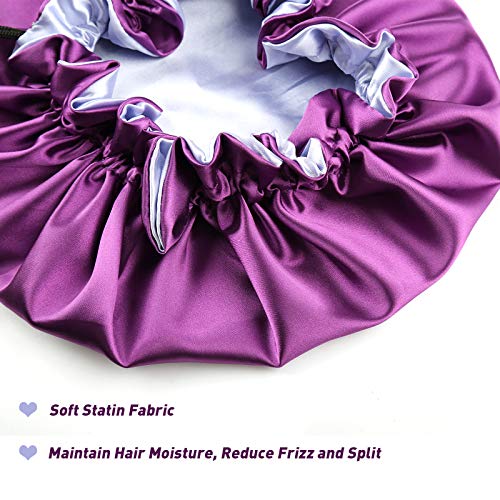 Mommy and Me Bonnet Set Satin Bonnet Sleep Cap, Adjustable Hair Bonnet for Women and Baby, Kids, Toddler (0-3 Years Old) Curly Hair Cap Double Layer (Purple/Blue)