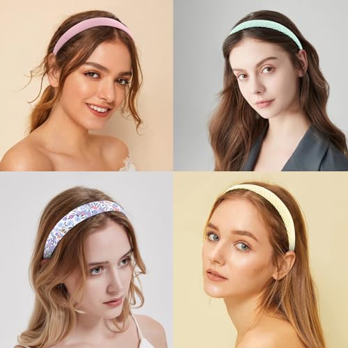 Wecoe 12pcs Headbands for Women Girls Summer Flower Floral Plain Checked Plaid Printed Headbands Hairbands Y2K Diy Costume Hair Accessories Women Girls Diademas Coreanas Para Mujer Gifts