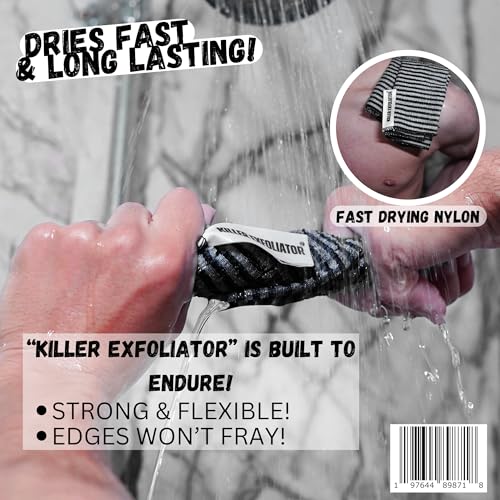 Premium Extra-Rough Japanese Exfoliating Body Scrubber: Extra Long, Hygienic, Body Scrubber Exfoliator for Men & Women - 4 Count Pack (Black, Blue, Purple & Pink)