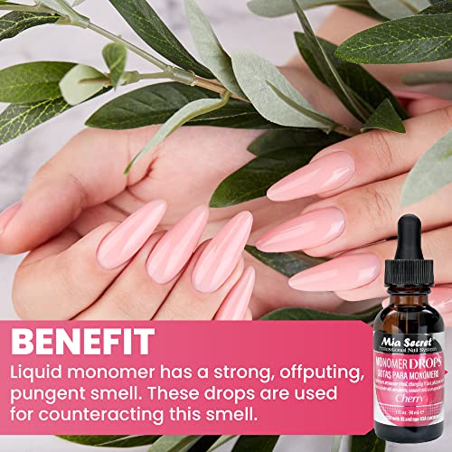 Mia Secret Monomer Drops Cherry Scent, 1oz - Odor Out Drops for Liquid Acrylic Monomer - Liquid Monomer Odor Neutralizer
