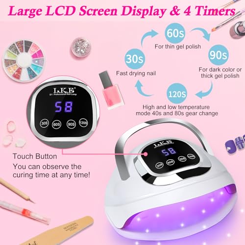 Wisdompark UV Nail Lamp 268W, UV Light for Gel Nails with 60pcs Beads, Professional LED Nail Lamp 4 Timers and Automatic Sensor Nail Dryer for Home Salon (Large)