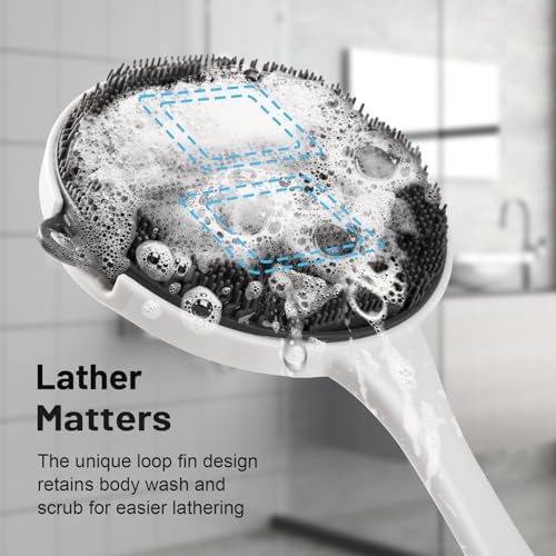 Silicone Back Scrubber for Shower, 2025 Upgrade 16 Inch Detachable Long Handle Body Brush, Loop Bristles Shower Brush for Exfoliating, Deep Cleansing for Men & Massage Can Produce Rich Foam