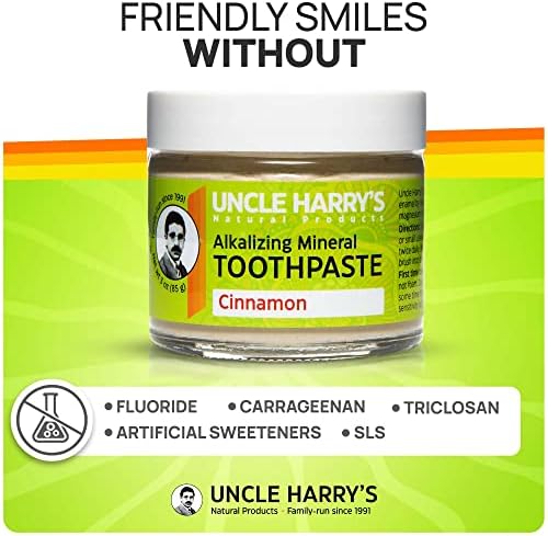 Uncle Harry's Cinnamon Remineralizing Toothpaste | Natural Whitening Toothpaste Freshens Breath & Promotes Enamel | Vegan Fluoride Free Paste (4 pack)