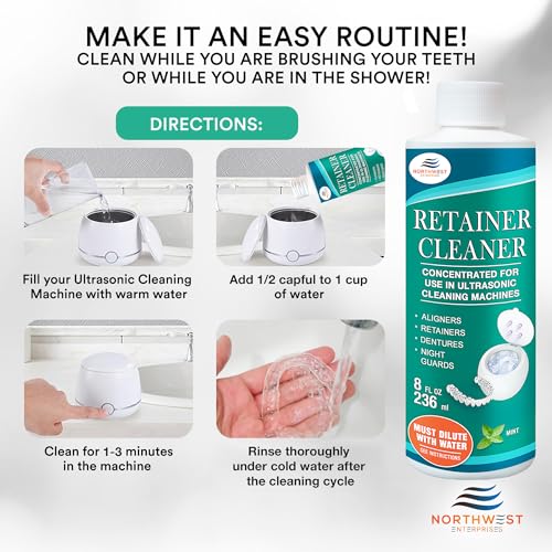 Ultrasonic Retainer Cleaner Solution Concentrate - Ultrasonic Denture Cleaner for Ultrasonic Machines - Cleans Mouthguards, Invisalign, and Nightguards - Updated Formula (Mint) (16 Ounces)