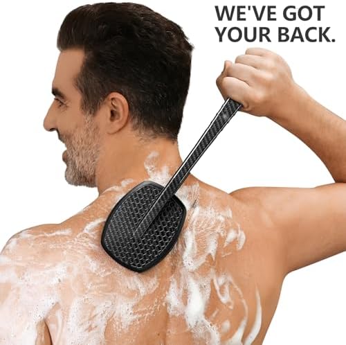 New Carbon Fiber Silicone Back Scrubber for Shower, Back Shower Brush with Long Handle Back Scrubber for Men and Women
