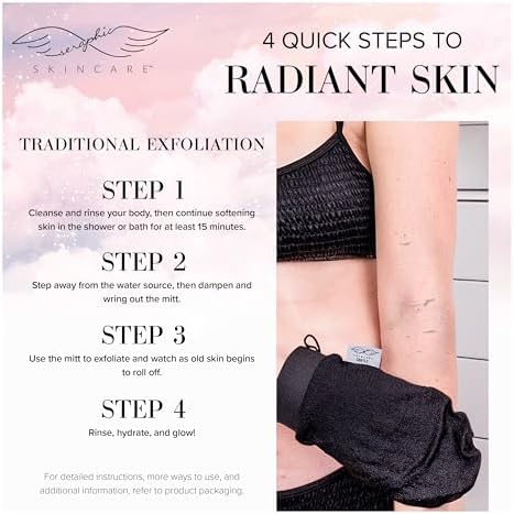 Seraphic Skincare Premium Exfoliating Glove (Gentle) – Viscose Fiber Korean Exfoliating Mitt for Sensitive Skin – Body Scrubber, Dead Skin Remover for Body & Self Tanner Removal & Application