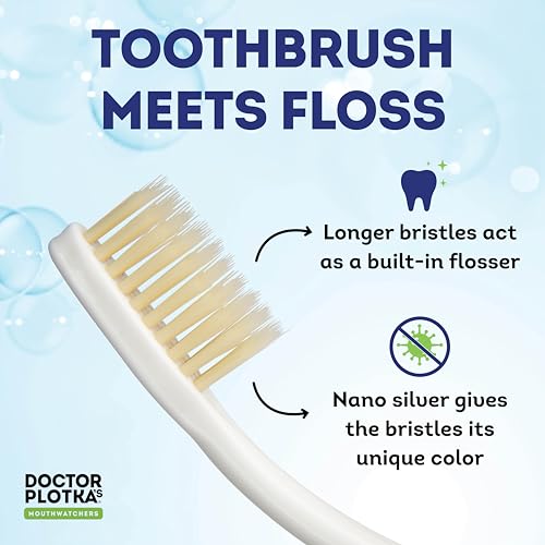 MOUTHWATCHERS Dr Plotkas Soft Flossing Toothbrush, Folding Travel Toothbrush for Adults, Ultra CleanToothbrush, Good for Sensitive Teeth and Gums, 4 Pack