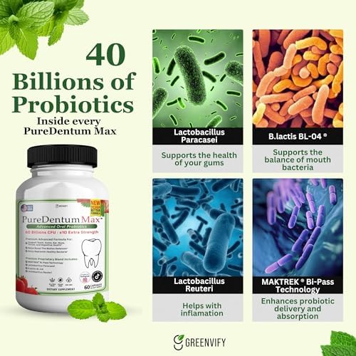PureDentum for Gums and Teeth Health & Fresh Breath - 40 Billion CFU Advanced Oral Probiotics for Mouth Bad Breath, Capsule Supplement - 3 Pack