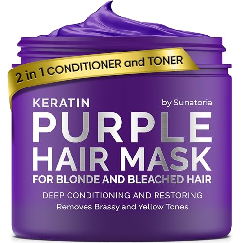 Sunatoria New Keratin Purple Hair Mask- Blonde Hair Purple Toner - Repair & Nourishment Treatment For Bleached, Brassy Hair - Blue Hair Mask, No Yellow Tones - Deep Conditioner For Color Treated Locks