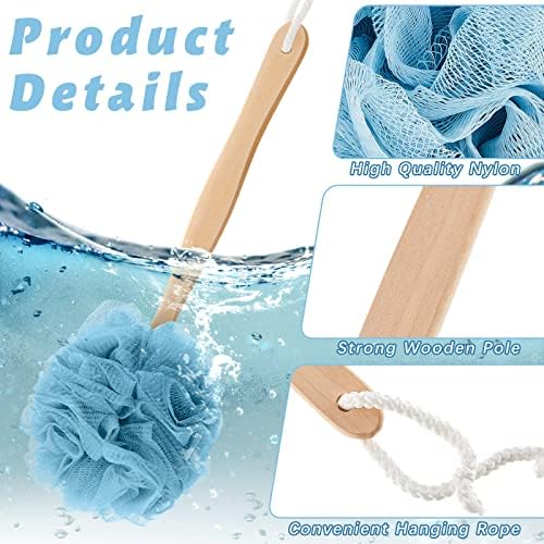 Tessco for you 12 Pcs Large Loofah on a Stick Shower Loofah with Long Handle Back Scrubber for Shower PE Body Bath Sponge Soft Spa Mesh Brush Wash Exfoliating Luffas for Men Women(Dark Color)