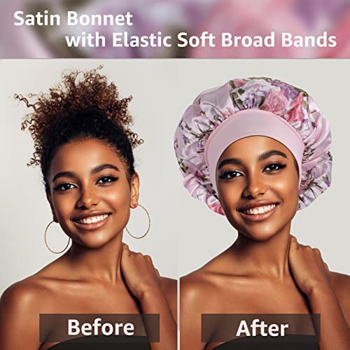 vidsel 4PCS Satin Bonnet, Bonnets for Women, Silk Hair Bonnet for Sleeping, Wide Band Sleep Cap for Curly Hair Braids