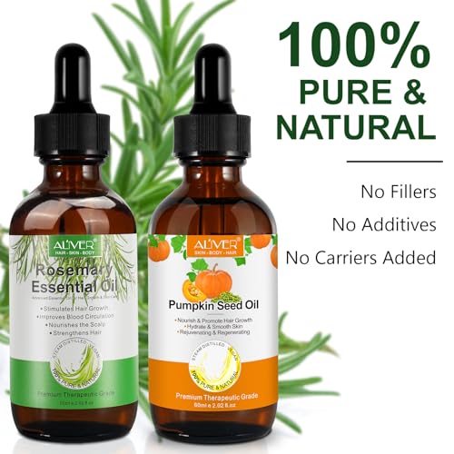Rosemary Oil and Pumpkin Seed Oil Kit, Hair Growth Oil for Dry Damaged Hair, Moisturizing Scalp, Face, Nails, Body, Skin, Clear
