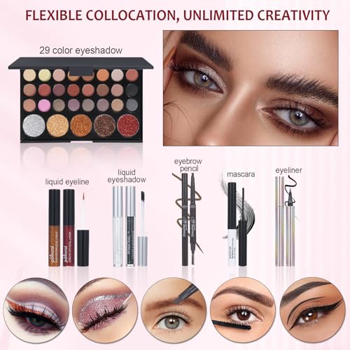 Makeup Kit For Women Full Kit Eyeshadow Eyeliner lipgloss, Lipstick Makeup brushes Mascara Eyebrow pencil Concealer Face Powder Primer make up Set For Girls Beginners