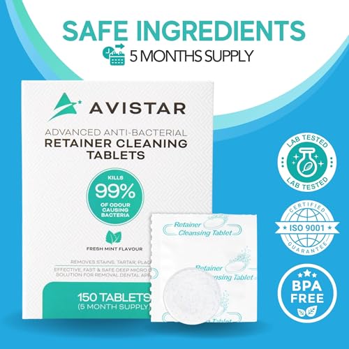 Retainer & Mouth Guard Cleaner Tablets - Mint Flavor Retainer Cleaner Tablets & Invisalign Cleaner - Denture Cleaning Tablets, Denture Cleaner, Aligners, Night Guard, Mouthguard Cleaners - 150 Count
