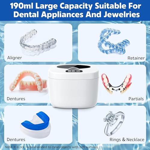 Professional Ultrasonic Retainer Cleaner Retainer Cleaning Machine - 45kHz Ultrasonic Cleaning, Suitable for Denture Mouth Guard Aligner Dental Trays