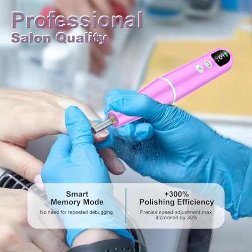 Electric Nail Drill File with LED Display - 9 Speed Cordless Electric Nail File Portable Nail Drill Machine for Acrylic Gel Nails,Rechargeable Hand Feet Trimmer Buffer Tool for Women Men Baby