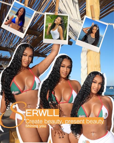 serwell 28 Inch Water Wave Lace Front Wigs Human Hair 13x6 HD Lace Front Wigs Human Hair 200% Density Wet and Wavy Lace Front Wigs Human Hair Glueless Deep Wave Lace Front Wigs Pre Plucked