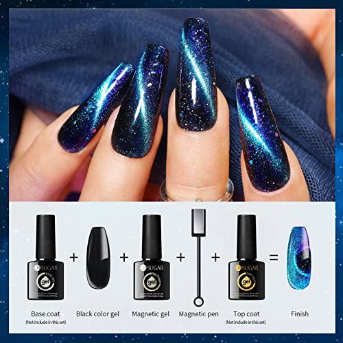 UR SUGAR Glitter Gel Nail Polish Set, 6 Colors Glitter 9D Cat Magnetic Black Nail Polish Color Changing Gel Polish Kit Hot Pink Purple Gold Colors Soak Off Gel Nails Kit Manicure Gift for Women
