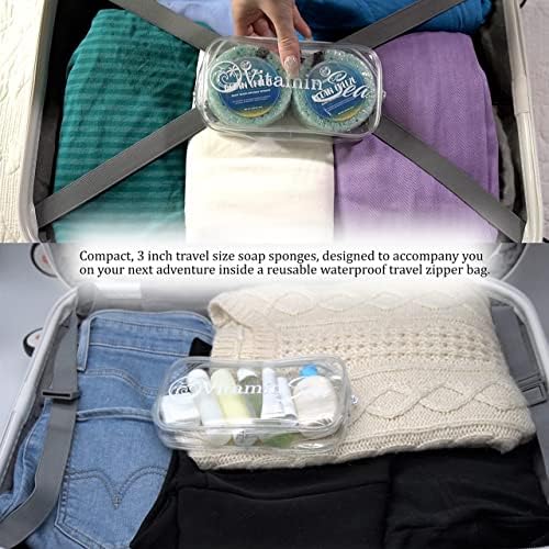 Travel Size Body Wash Women Shower Sponges (2 Pack) | 30 + Washes Travel Loofah with Case | Travel Body Wash Women Shower Sponge Soap w/Natural Extracts | Travel Soap Sponge Body Wash (Ocean Breeze)