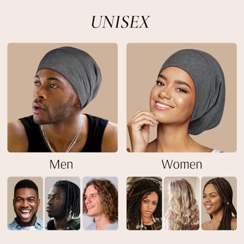 Zenssia Satin Lined Hair Bonnet for Sleeping, Sleep Cap for Women and Men with Adjustable Strap, Stay On All Night Hair Wrap, Dark Grey, Pack of 1
