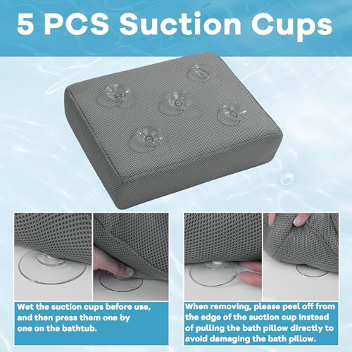 MABOZOO Thicken Bath Cushion for Tub, 4 Inch Booster Seat 3D Air Mesh Hot Tub Cushion Seat with 5 Non-Slip Suction Cups Quick Dry Bath Accessories Indoor Outdoor (Gray)