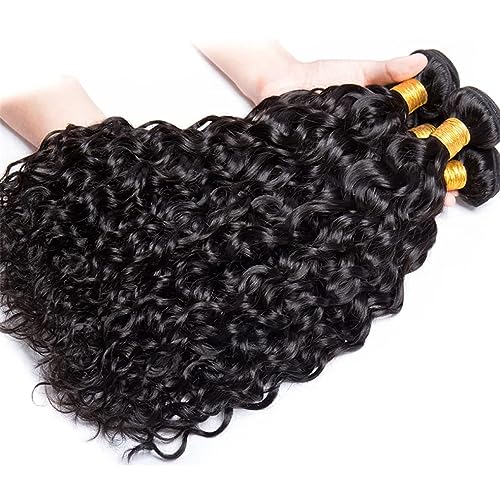 Water Wave 4 Bundles Human Hair 18 20 22 24 Inch, 10A Brazilian Curly Human Hair Bundles, Double Weft Deep Wave Bundles, Natural Black Color Wet and Wavy Hair Extensions