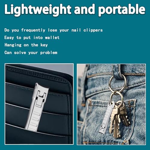 Nail Clippers for Natural Finger Nails Ultra Thin Mini Travel Portable Folding Wide Jaw Cutter with Glass Nail File Curved Trimmer for Fingernail Toenail, with Keychain(X021DB-S)