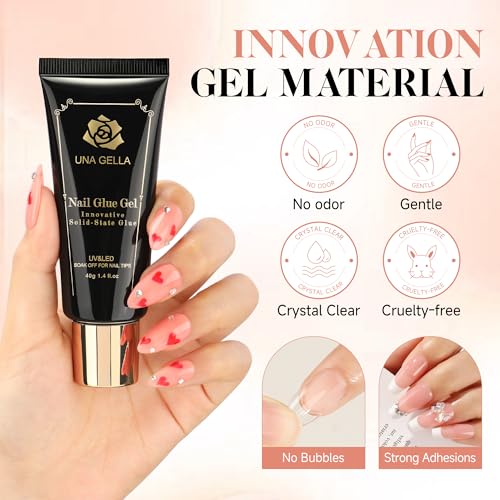 UNA GELLA Gel Nail Glue 80g Super Strong U V Solid Soft Gel Lamp Curing Needed Nail Glue 40g*2 for Acrylic Nail Tips for Fake Acrylic Press On Nails Extension Soak Off