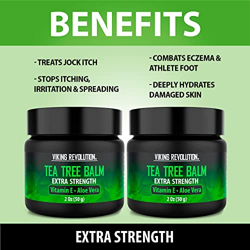 Viking Revolution Tea Tree Oil Cream - Super Balm Athletes Foot Cream - for Eczema, Jock Itch, Ringworm, Nail Treatment - Soothing Skin Moisturizer for Itchy, Scaly, Cracked Skin, 2 Ounce (Pack of 2)