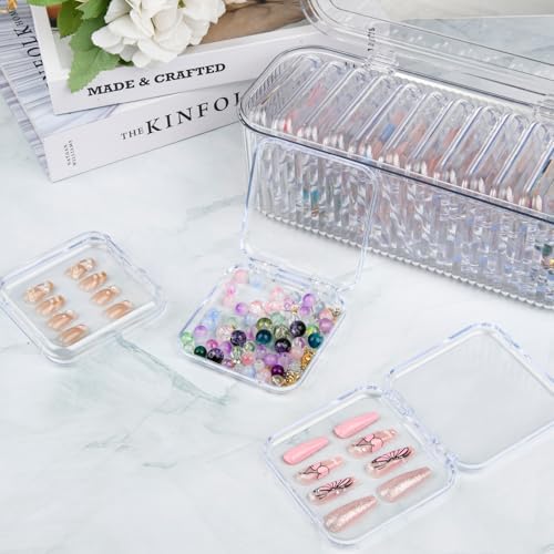 Press On Nail Orgnizer 12pcs 3.3inch Clear nail storage box and 1 large storage box for Press On Nail Packaging and fake Nail Storage Nail Display with double sided tape.