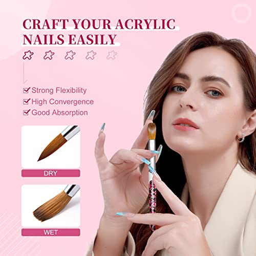 SAVILAND 4PCS Kolinsky Acrylic Nail Brush Set - Professional Nails Brushes for Acrylics Powder Application & 3D Nail Art, Sizes 8/10/12/14 Acrylic Brushes - Essential Nail Extension Kit Salon Home