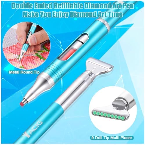 Diamond Art Pen Refillable Wax Pen for Diamond Painting, Metal 5D Diamonds Art Accessories Pens with a Multi Placer, Blue