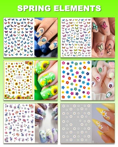 winthrop 36 Sheets All Holiday Nail Art Stickers, Mixed Season Nail Decals Set for All Year, Spring Summer 3D Self-Adhesive Colorful Pegatinas Uñas Daisy Butterfly 4th of July Halloween Christmas