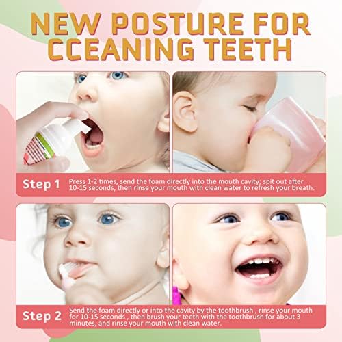 Foam Toothpaste for Kids, U Shape Toothbrush Compatible, Travel Friendly, Deeply Cleaning Gums, Oral Care, 2PCS x 60ml (Strawberry & Orange)