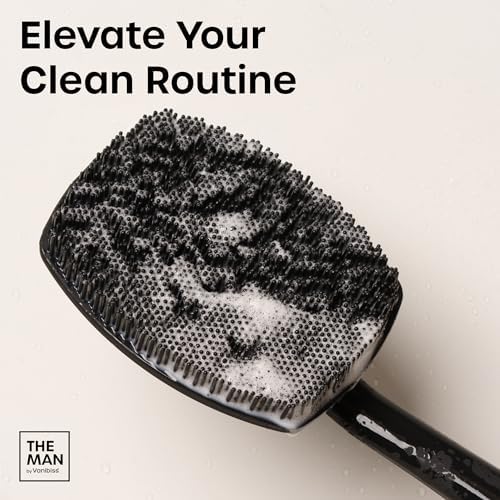 The Man Silicone Back Scrubber for Men - Exfoliating Back Scrubber Brush for Shower with Longer Handle - Body Scrubber Brush - Shower Accessory with Hook (1 Set)