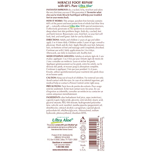 Miracle Foot Repair Cream, 8 oz + 1 oz Miracle Hand Repair, Healing Aloe Vera Lotions for Dry, Cracked Hands and Feet (8 oz Foot Cream + 1 oz Hand Cream)